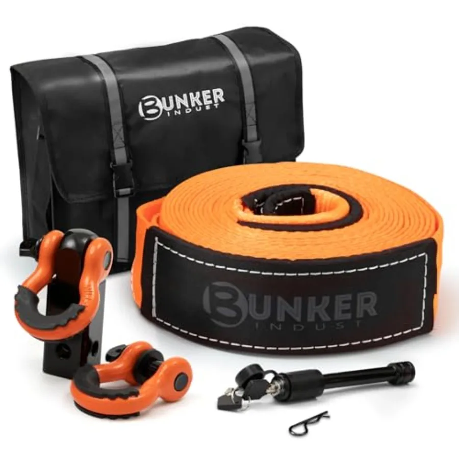 

Heavy Duty Tow Strap Recovery Kit3" x 30ft 30 000lbs Snatch Strap + 2" Shackle Hitch Receiver + 5/8" Locking Pin + 3/4" D Ring