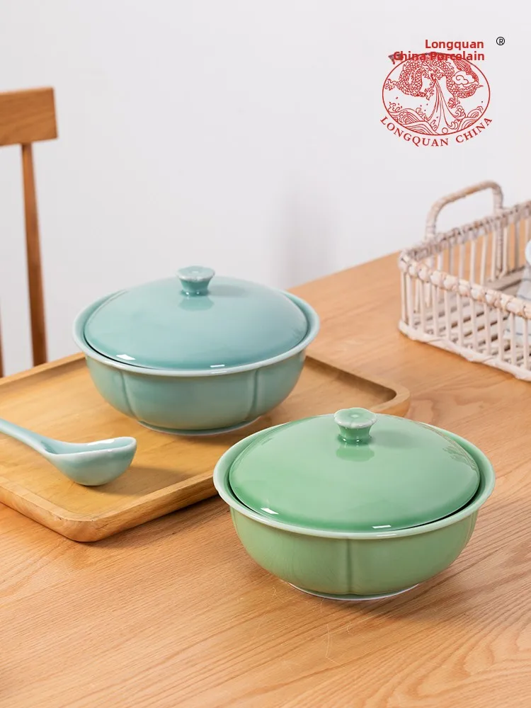 

Large Cerc Soup Bowl Home Use Products with Lid Sichuan Piled Fi Boiled Fi Bowl Porcelain Bowl Dining Utensils