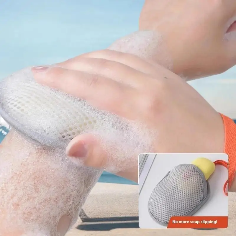 

Bath Cleansing Foaming Net With Lanyard Double-Sided Oval Soap Bag Body Exfoliating Scrubber Sponges Bathroom Mesh Soap Pocket
