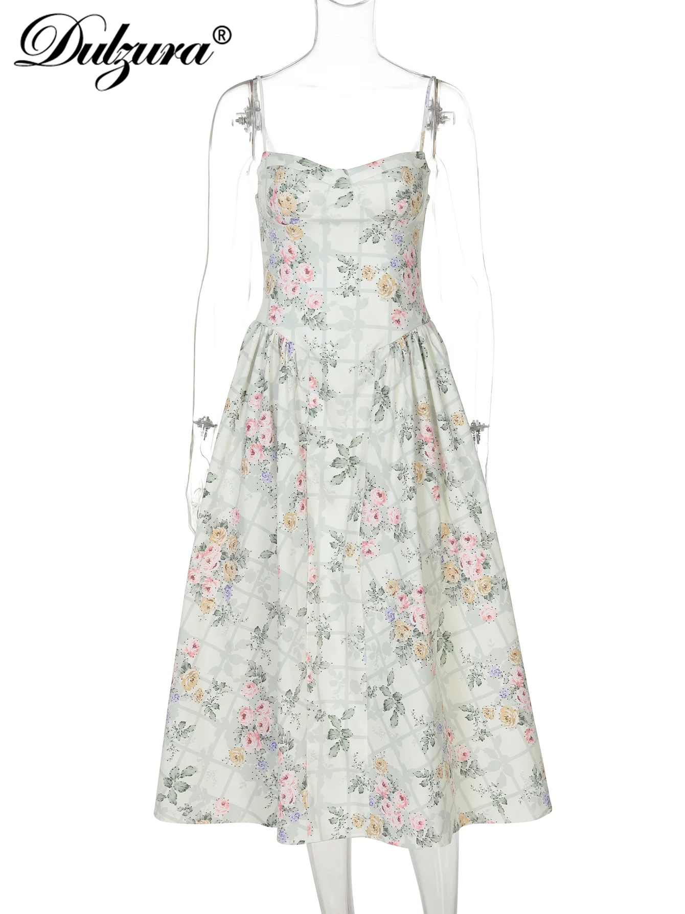 Dulzura ノースリーブバックレスボディコンプリントキャミプリーツマキシドレスセクシーエレガントカジュアルロングドレスパーティークラブストリート夏服
