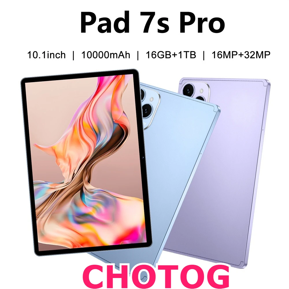 CHOTOG Tablet Pad 7s Pro 5G Dual-SIM Dual-Standby Tab-PC 10,1 Zoll Android 15 Globale Version Tablets 16+32MP Kamera 22GB+2TB 10000mAh Akku Werksseitig Gesichtserkennung Entsperrt Für Männer Frauen