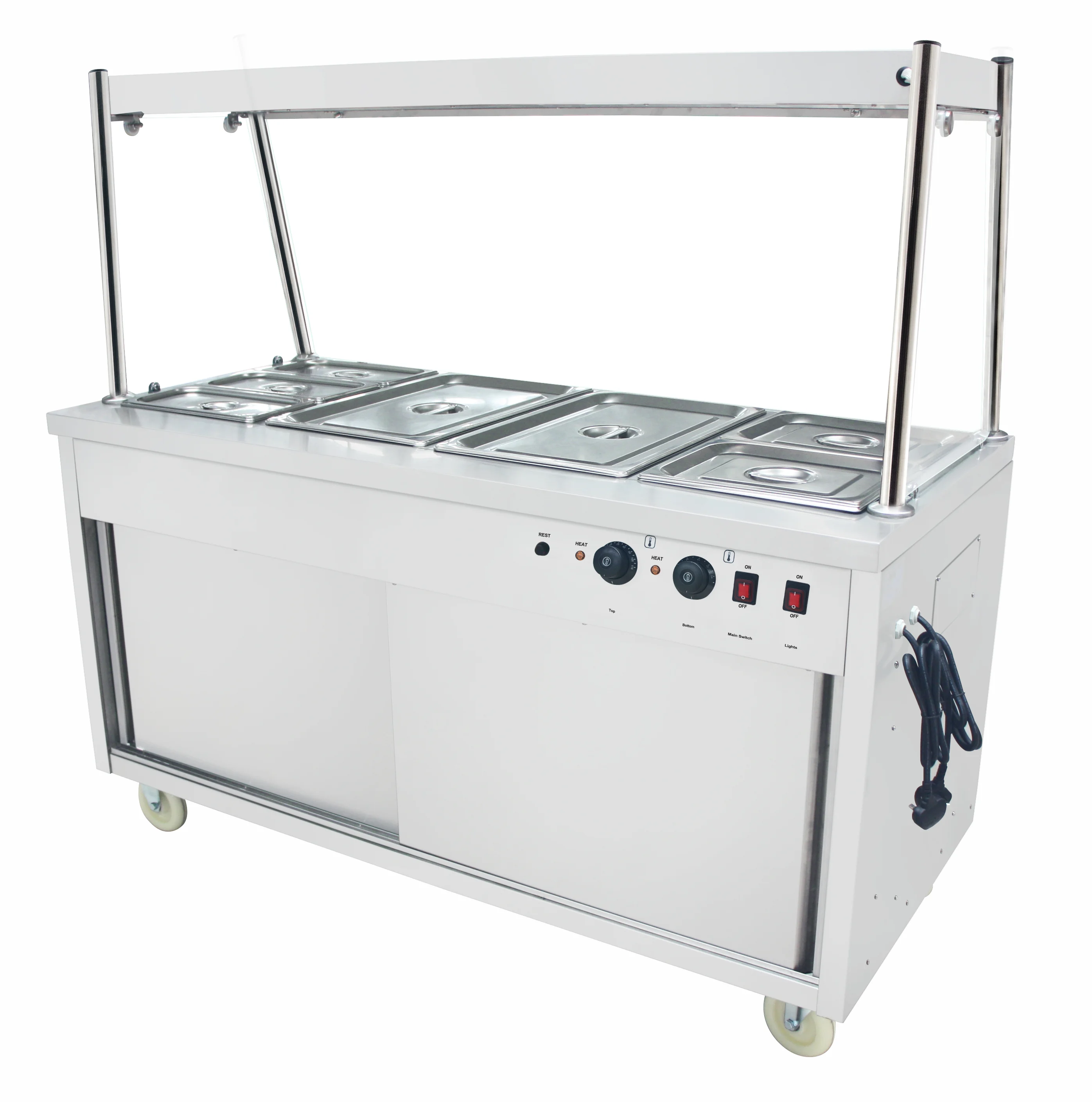 Commercial Hot Cupboard Food Warmer Display Plate Electric Bain Marie with Cabinet Food Warmer Cabinet Trolley with Wheel