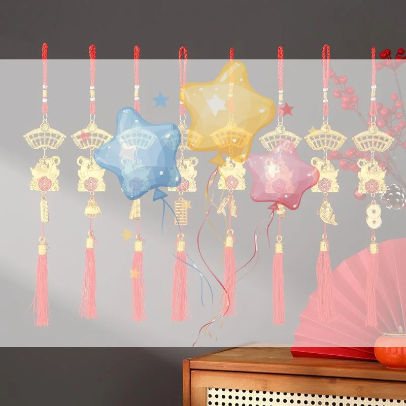 2027 Chinese New Year Goat Hanging Ornaments Gold Lucky Design Red Tassels Spring Festival Home Wall Decor