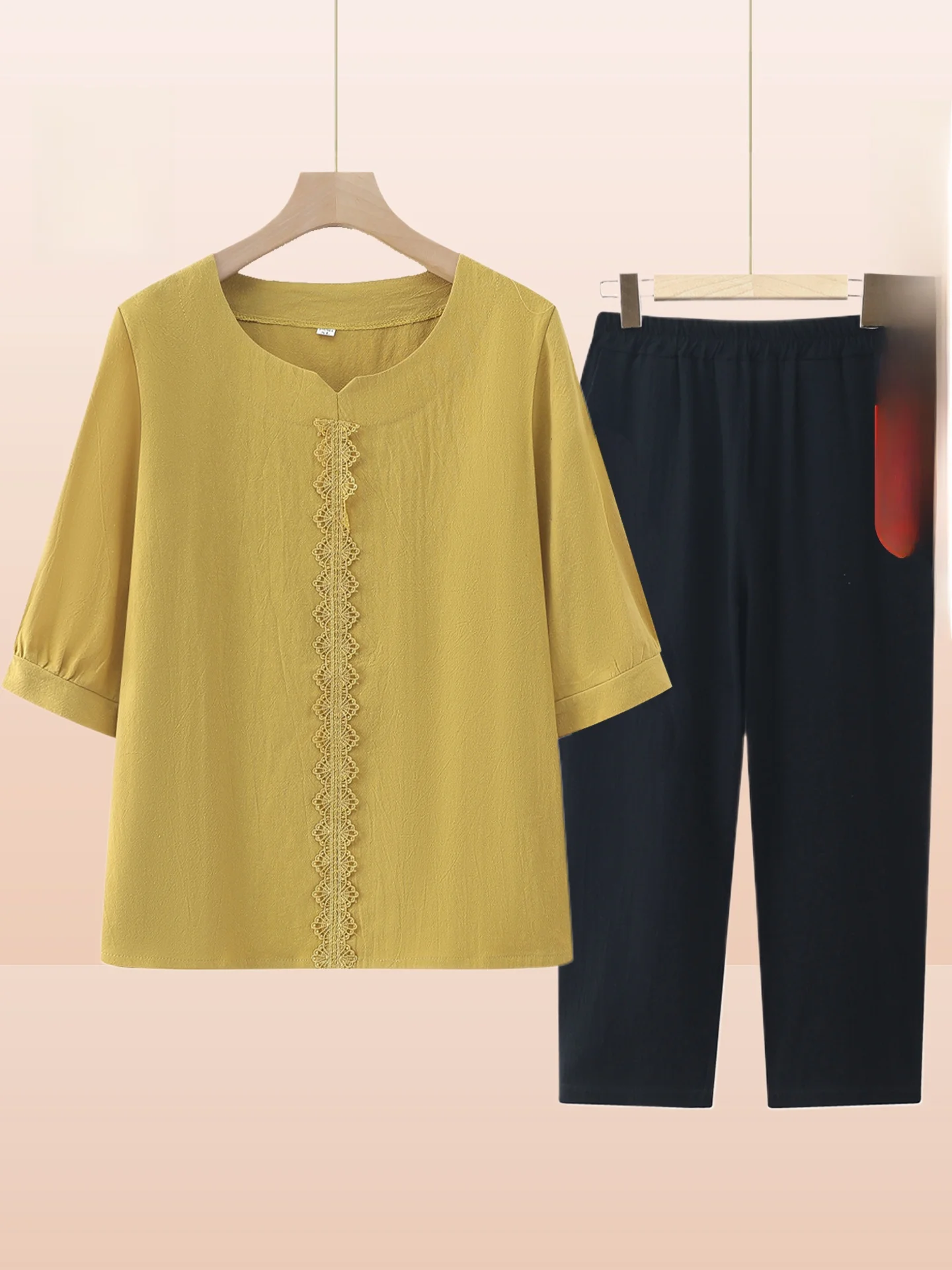 

Модный комплект из хлопка и льна для женщин среднего возраста, летняя новинка, одежда для мам и мамочек