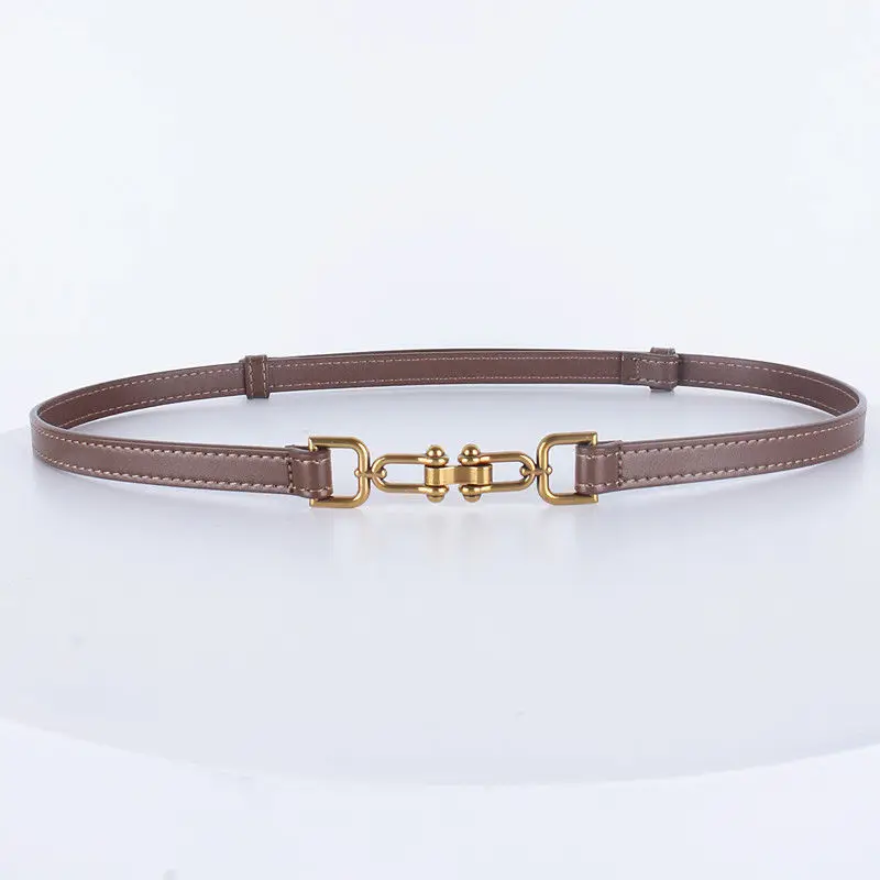 New Adjustable Cowhide Buckle Thin Waistband for Women's Versatile Decorative Dress Accessories Real Belt Waist Chain for Women