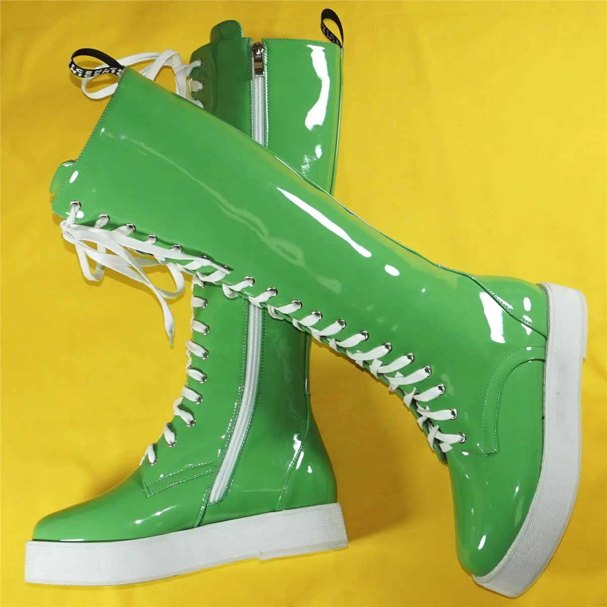 

Winter Platform Pumps Shoes Women Lace Up Patent Leather Knee High Snow Boots Female Round Toe Fashion Sneakers Casual Shoes