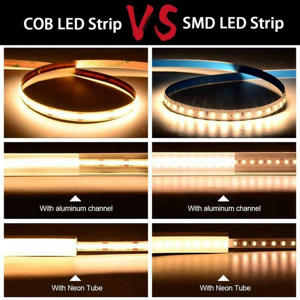 480 LED 8MM 12V COB LED Strip Light RA90 5M Flexible Strip Bar LED Strip 3000K Warm White for Bedroom Home