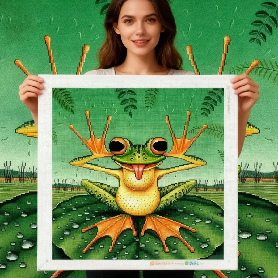 

2026 New style Frog Animal Printed Cross Stitch Kit DIY Embroidery Sewing Handicraft Needlework Painting Design Room Decor gift