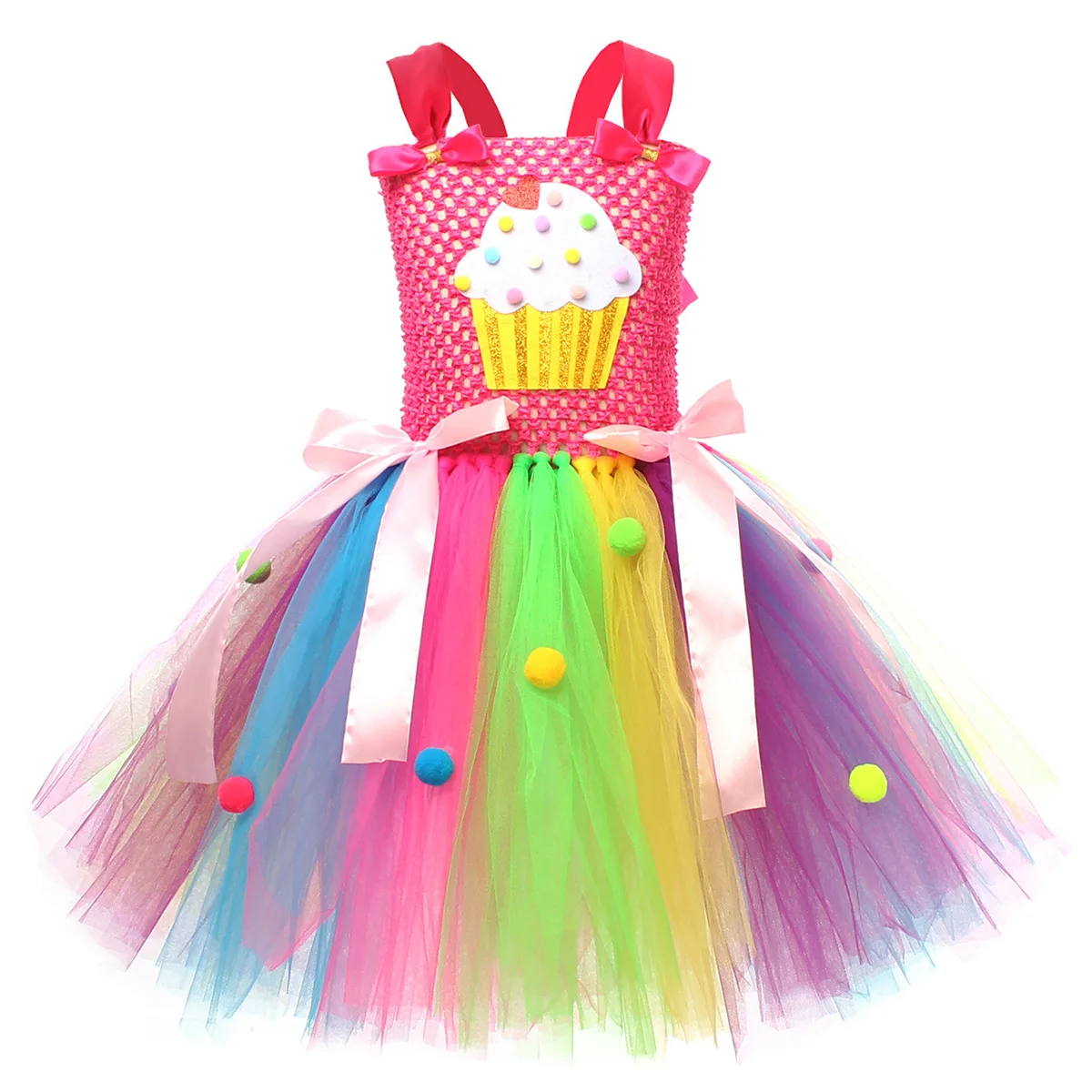 Candyland Tutu Dress Girls Lollipop Costume Dress Halloween Birthday Party Outfit Rainbow Kids Princess Gown Dresses with Wing