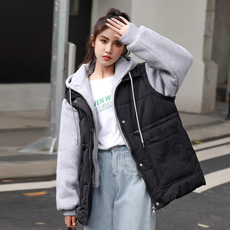 Thời Trang Mùa Đông Ấm Làm Dày Áo Khoác Nữ Nối Nữ Khoác Hoodie Tay Dài Mujer Áo Khoác Hàn Quốc Thường Ngày Sinh Viên Khoác Ngoài Mới