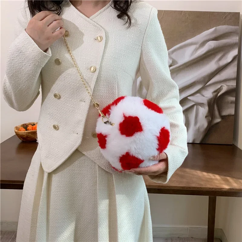 Children Messenger Bags Football Furry Bag Fashionable Chain Crossbody Bag Cute Plush Shoulder Bag Purse and Handbag Сумка Bolsa