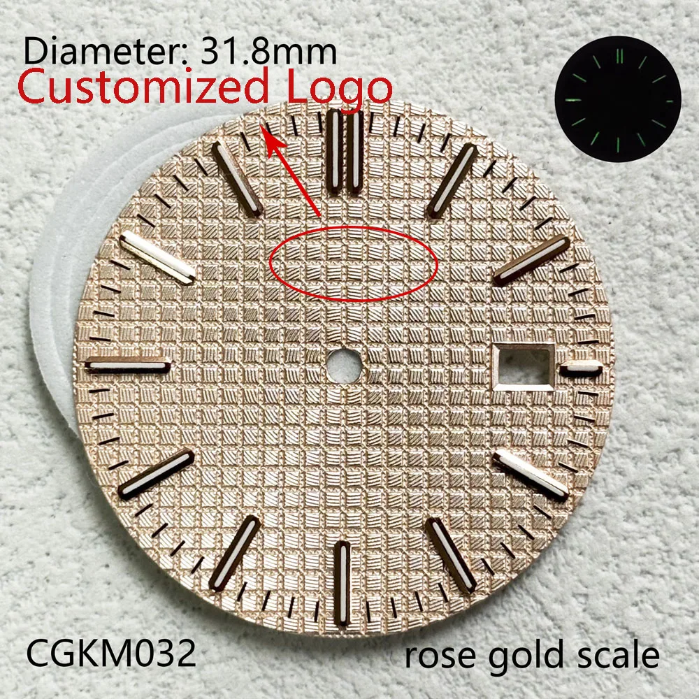 قرص بلوط 31.8 ملم NH35 لعلبة ذهبية وردية كريستال الياقوت 42 ملم تناسب الحركة الأوتوماتيكية NH35 يمكن تخصيص شعار أوكي watchmods