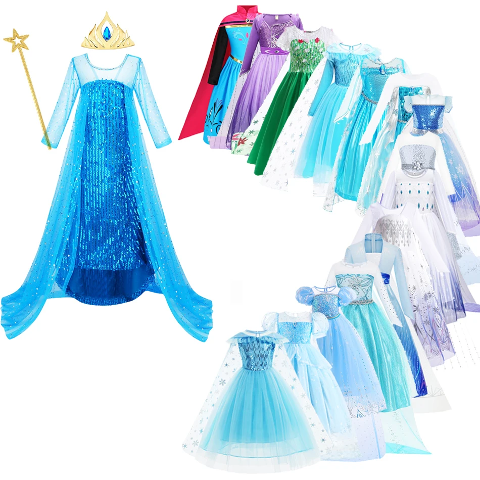 Elsa Dress Girls Kids Halloween Cosplay Princess Dress Children Birthday Party Clothes Dress Up