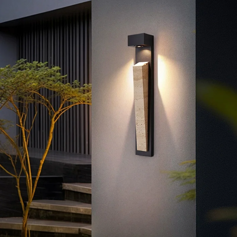 Waterproof Travertine Linear Outdoor Wall Light Luxury for Garden Villa Terrace Entryway Lighting  Home Room Decor Led Lamp