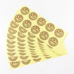 100Pcs Thank You Love Self Adhesive Stickers Kraft Label Sticker Diameter 3.5cm For Diy Hand Made Gift Cake Candy Paper Tags