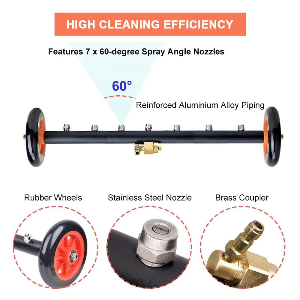 JUNGLEFLASH High Pressure Washer Undercarriage Cleaner Upgrade Extended 24 Inch Power Washer Surface Cleaner 7 Nozzles 4000 PSI