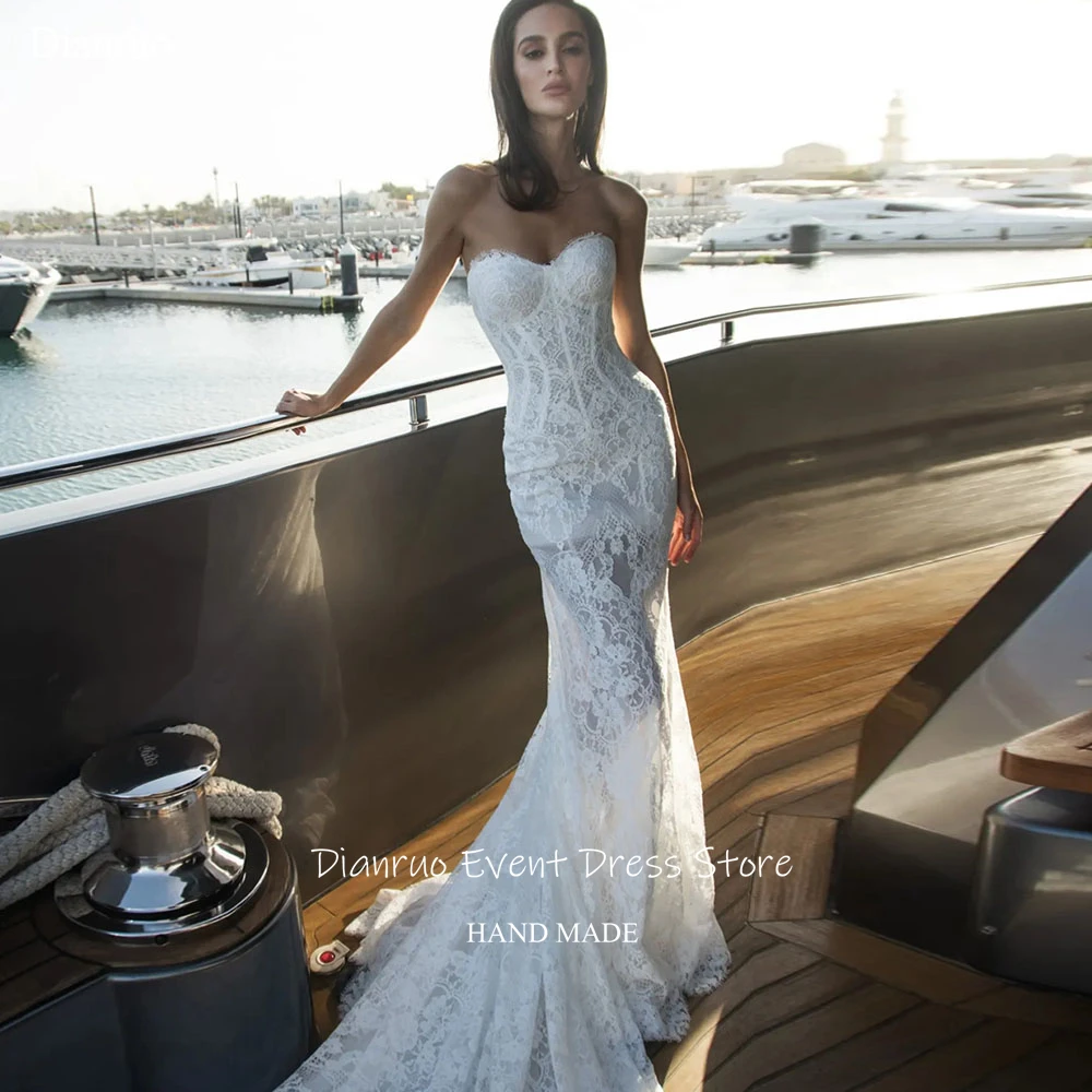 

Свадебное платье Dianruo из кружева фасона «русалка» с шлейфом-чапел, высококачественное, с нежным цветочным узором, на заказ