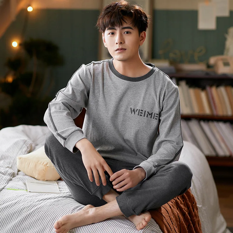 Men Pajamas Suit Pure Cotton Autumn Long Sleeves Breathable Plus-size Sleepwear Male Nightwear Set Spring Winter Gentlemen