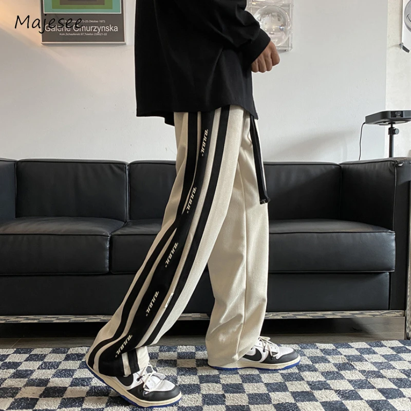 

Side Striped Pants Men Youthful Trendy Spring Autumn Straight Simple High Street Cozy Mopping Trousers Teenagers Panelled