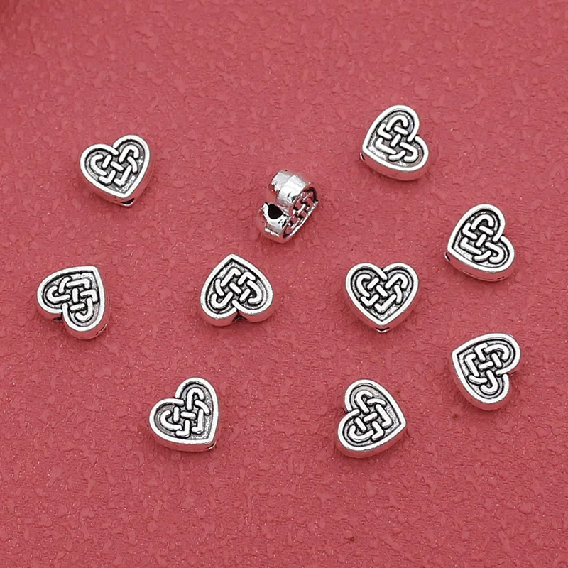 20pcs/Lot Classic Chinese Knot Pattern Loose Heart Beads 9x8mm Earrings Pendants Decoration Metal Bead Spacers DIY Jewelry Craft