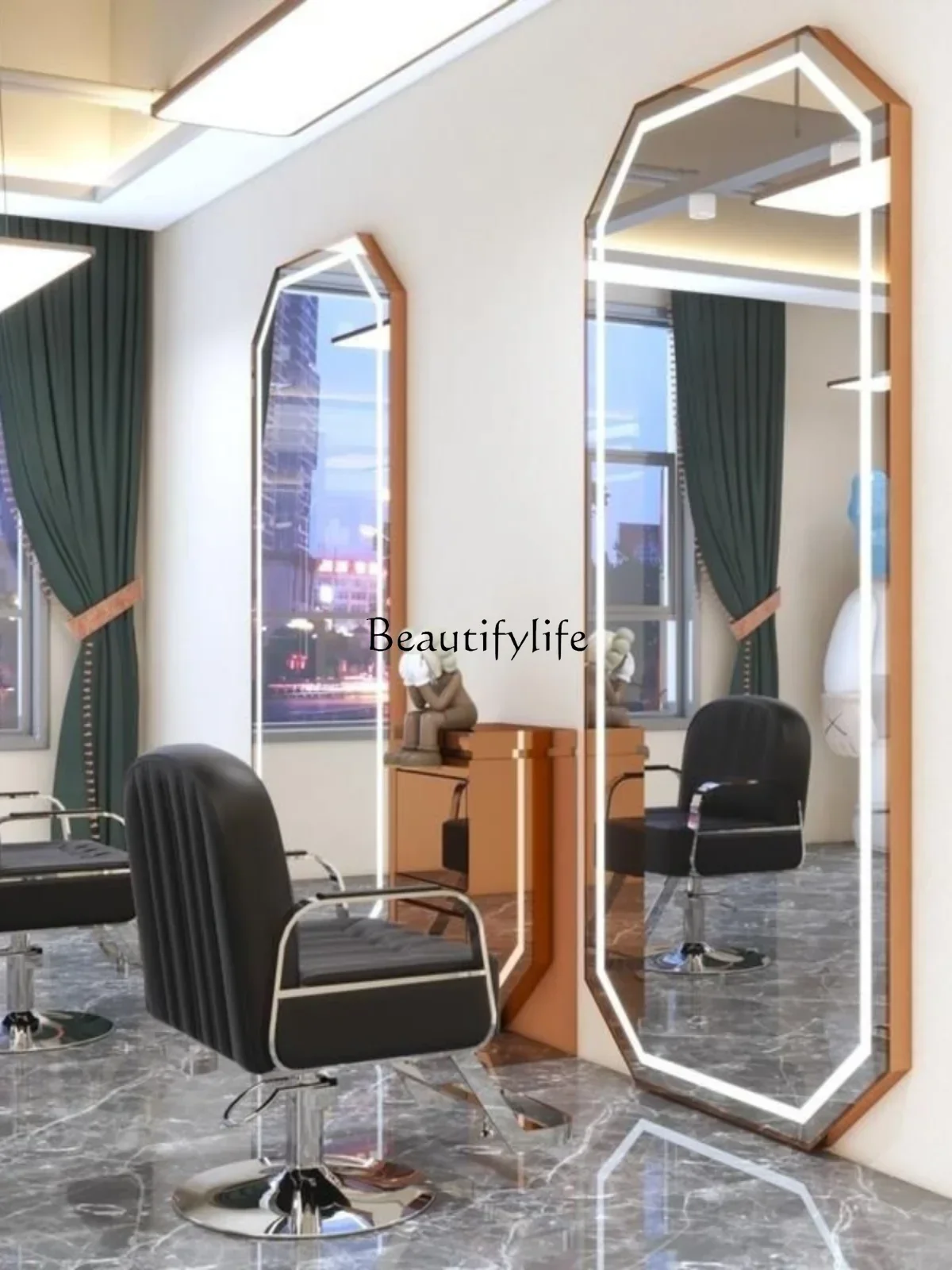 

06High-End Hair Cutting Mirror Double-Sided for Hair Salon Beauty Floor Mirror