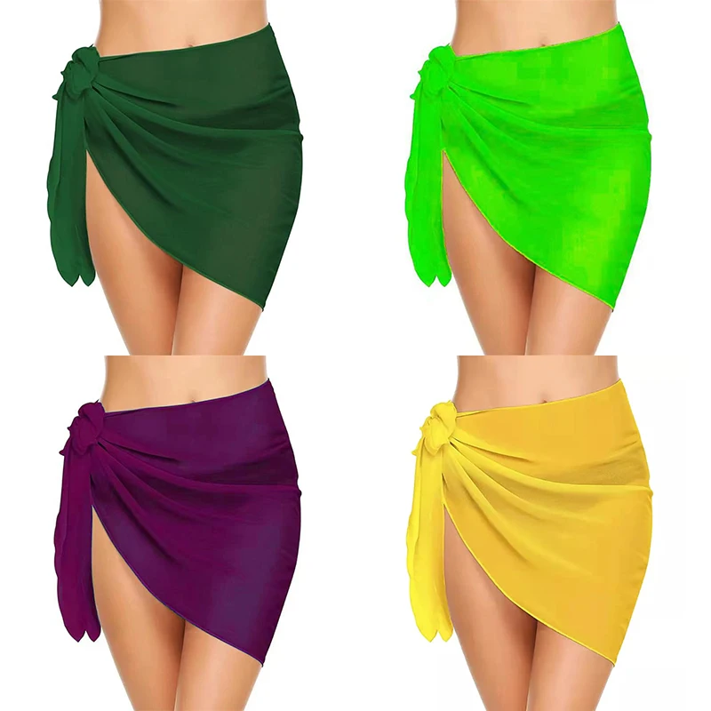 Dames Korte Sarongs Badpak Zomer Coverups Strand Bikini Wrap Doorschijnende Korte Dames Rok Chiffon Sjaal Cover-Ups Voor Badkleding