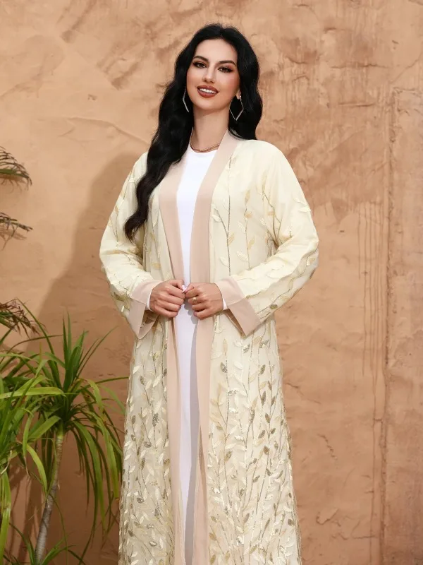 

Абая Рамадан Дубай Халат Femme Musulmane Кафтан Исламская нестандартная плата Продукты Турция Кимоно с блестками и кружевным краем