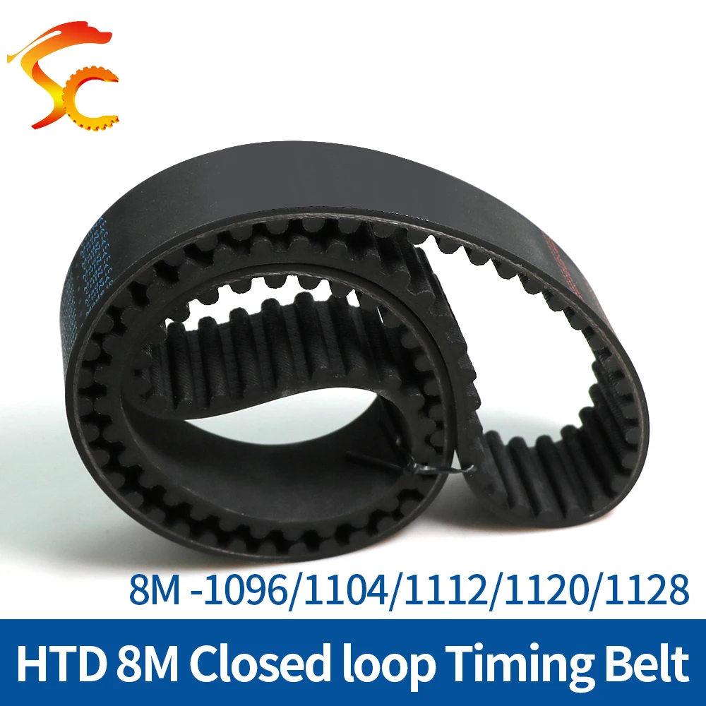 

HTD 8M Rubber Closed loop Timing Belt 8M-1096/1104/1112/1120/1128mm Width 20/25/30/40mm Circular Arc tooth Belt