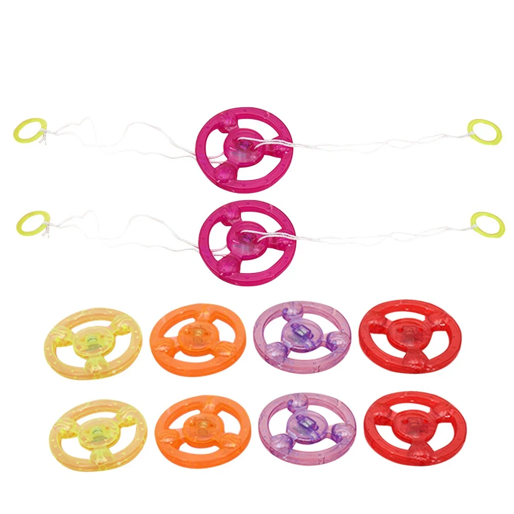 10 Peças de Roda Giratória Luminosa com Corda para Crianças, Anel de Luz Brilhante com Efeito Sonoro Alto, Atividade de Aprendizagem Divertida