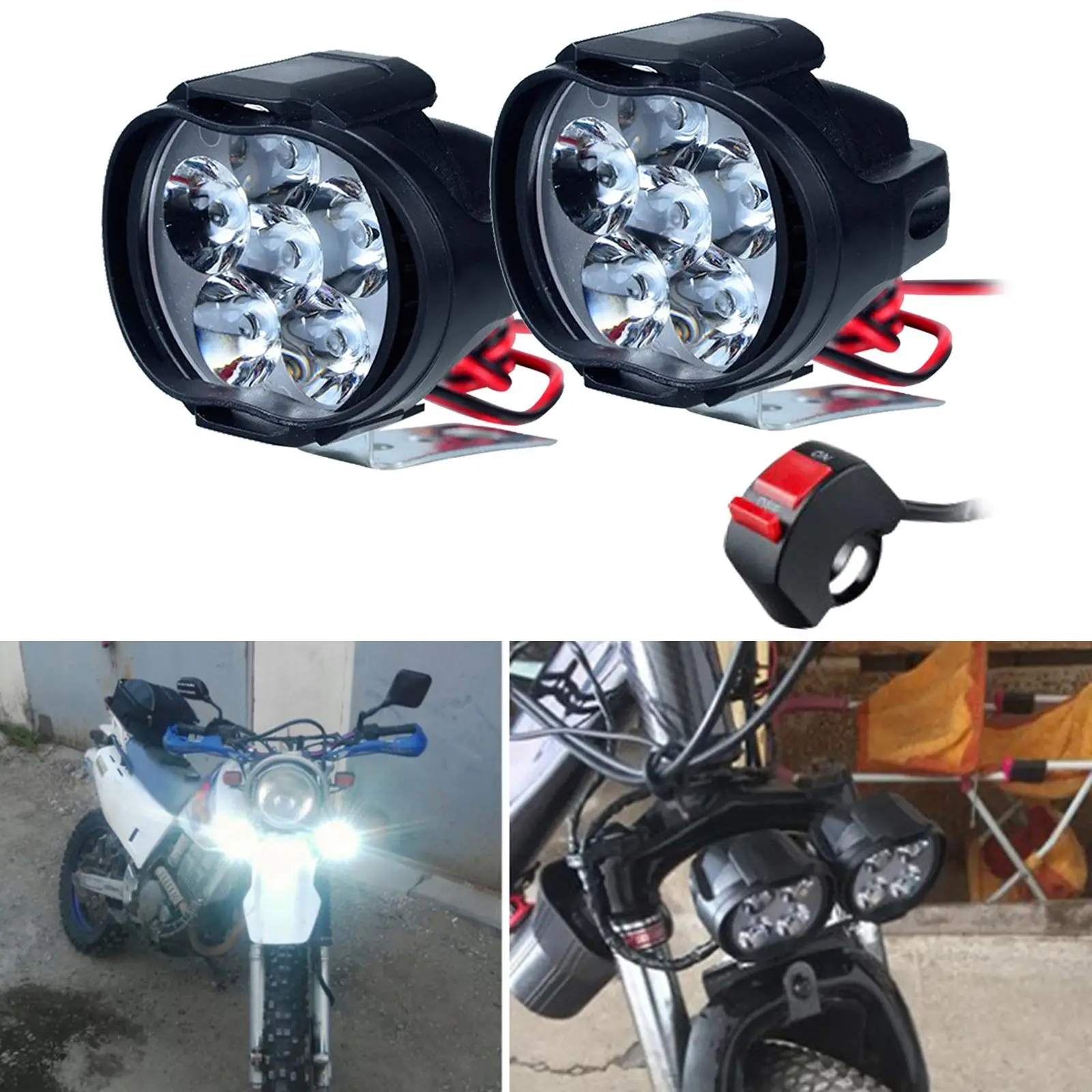 Universal 6 LED Motorcycles Headlight + Switch Dirt Bike Head Lamp