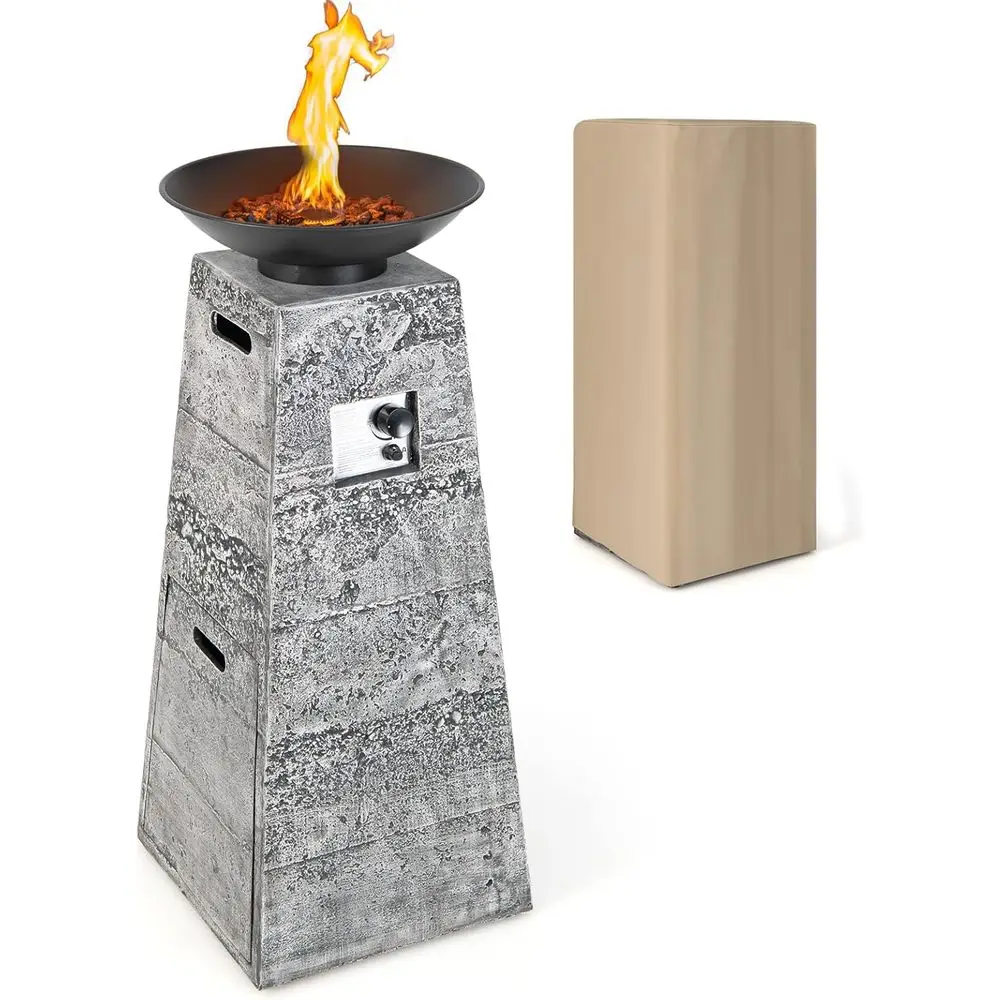 Outdoor Propane Fire Bowl with Lava Rocks, PVC Cover, 30k BTU Heat, Stainless Steel, Perfect for Backyard or Poolside