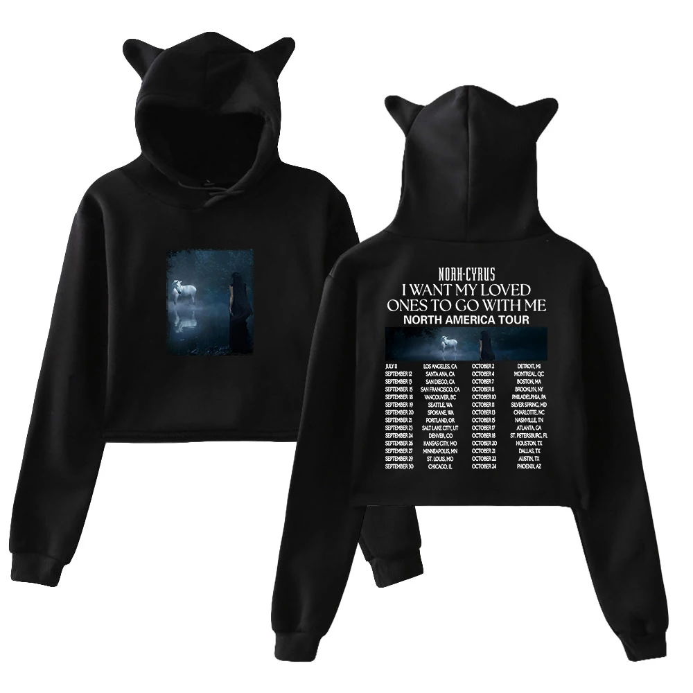 GF Noah Cyrus I Want My Loved Ones To Go With Me Tour 2025 Hoodie Katzenohren Crop Top Langarm Streetwear Damenbekleidung