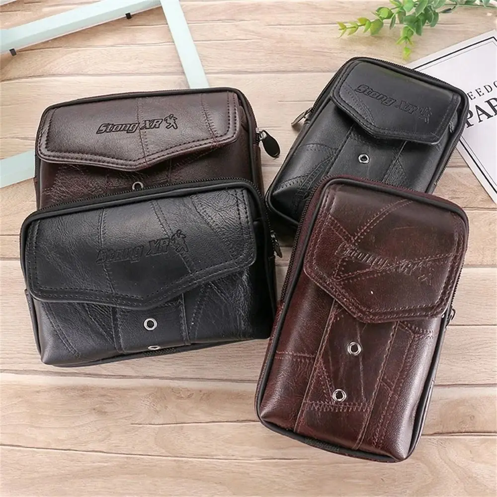 

Cowhide Leather Men Phone Pouch Classic Texture Delicate Design Cell Phone Pouches Solid Color Phone Waist Bag for Mobile Phone