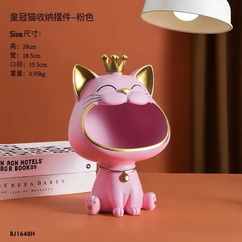 

Fortune Cat Key Holder Figurine Entrance Crafts Resin Table Sculpture Non-toxic Harmless Household Supplies for Home Living Room