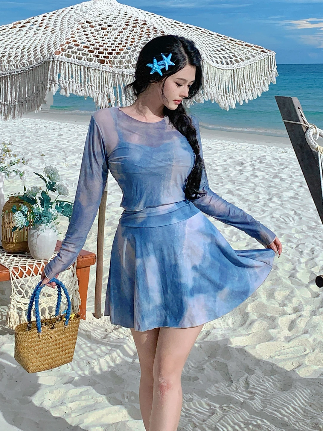 Sexy See-tough Lace One-piece Swimsuit Women's Skirt Sle Gathered Bust Size plus Size Slimming Large Size Swimwear