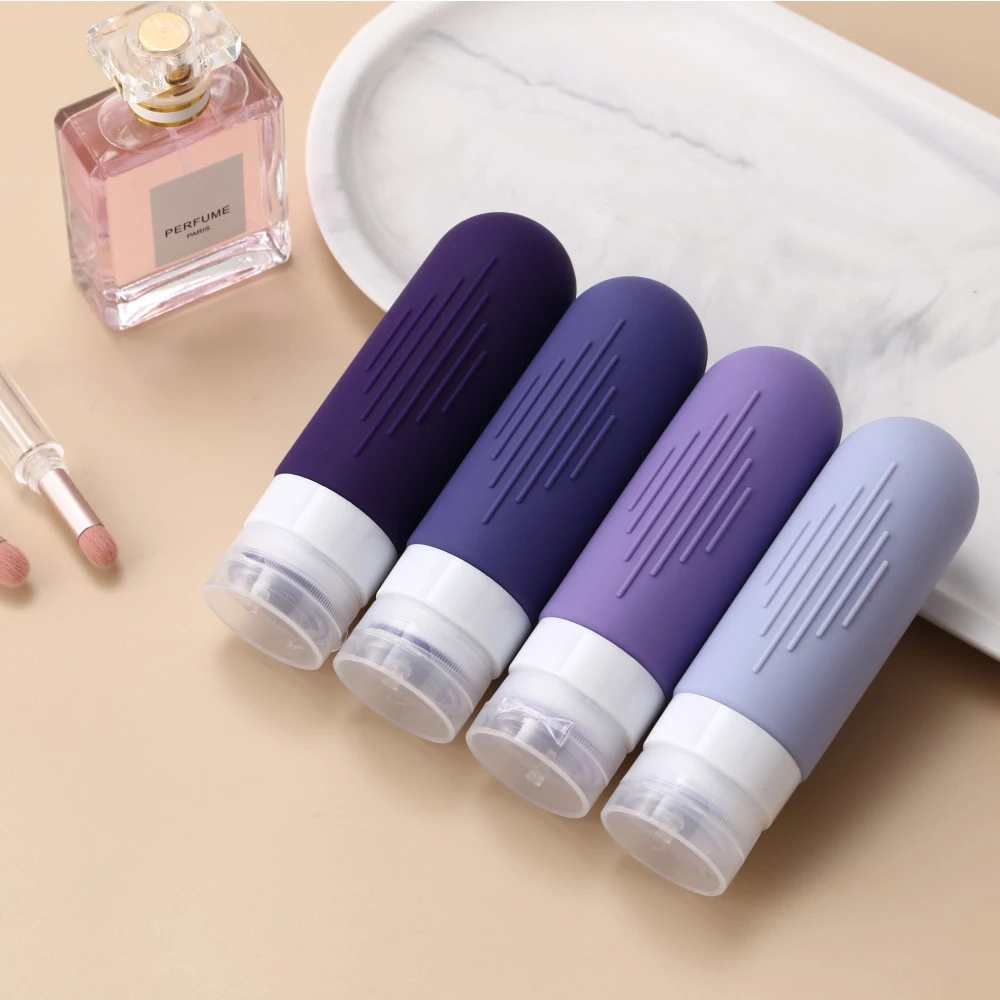 4Pcs 90ml Silicone Dispenser Bottle Set Cosmetic Storage Travel Portable Empty Containers Shampoo Squeezable Refillable Tubes