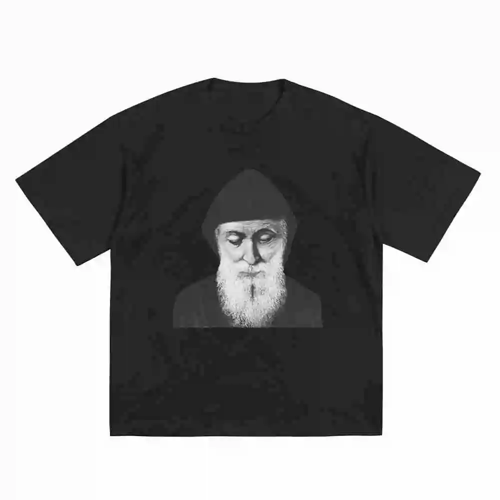 Saint Charbel Monk Meditation Portrait Short Sleeve Tee 100% Cotton T-Shirt