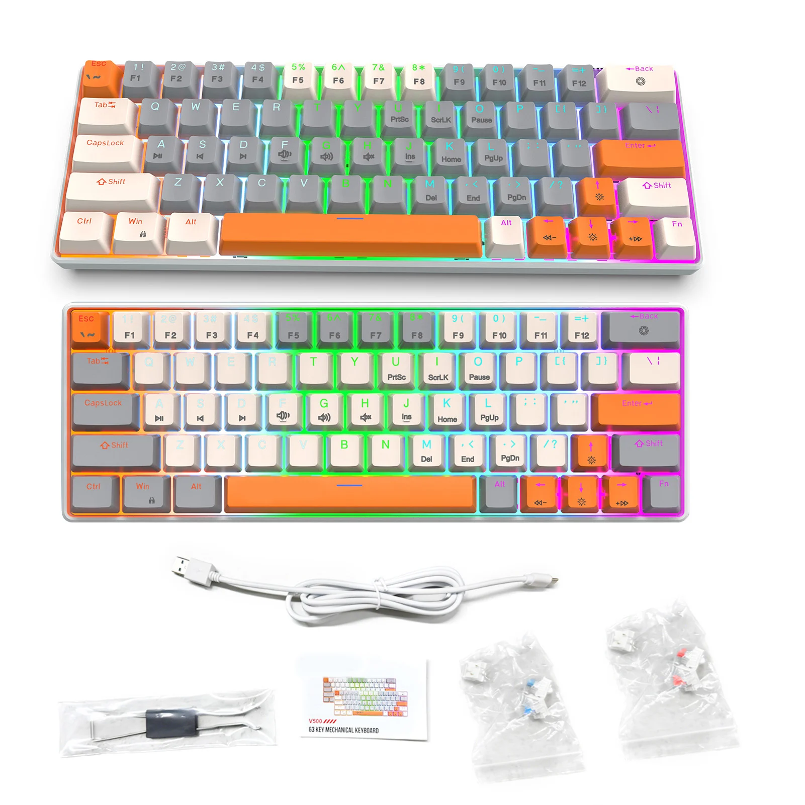

Проводная игровая клавиатура для компьютера, 63 клавиши, проводная механическая клавиатура, компактные переключатели с возможностью горячей замены для работы и игр