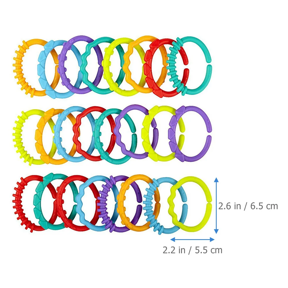 

24Pcs Baby Crib Connecting Rings Soft Smooth Surface Stroller Hanging Link for Infant Grip Development Baby Crib Attachments