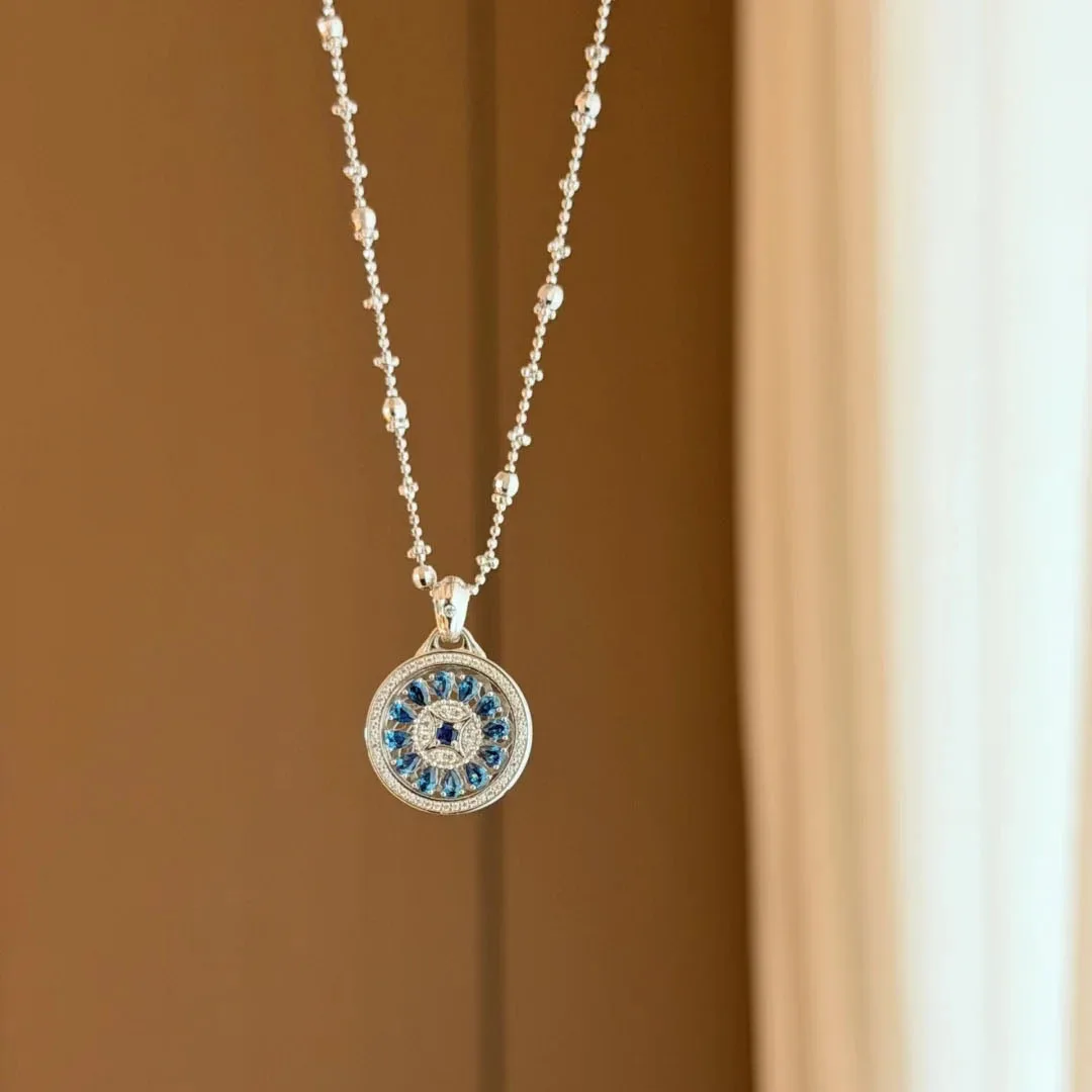 Light luxury blue diamond fresh compass collar chain fresh and elegant high-end necklaces for women wedding jewelry gift