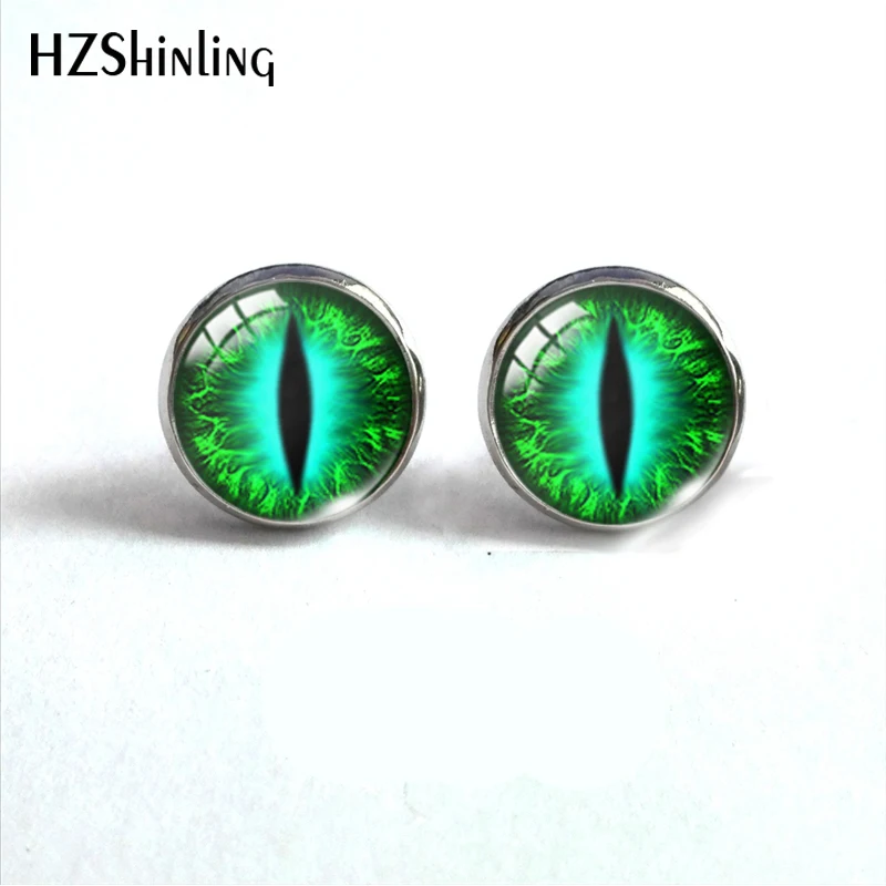 Vintage Colorful Cats Eyes and Dragon Eye Glass Dome Earrings Beauty Dragon Eyes Handmade Jewelry Stainless Steel Earrings