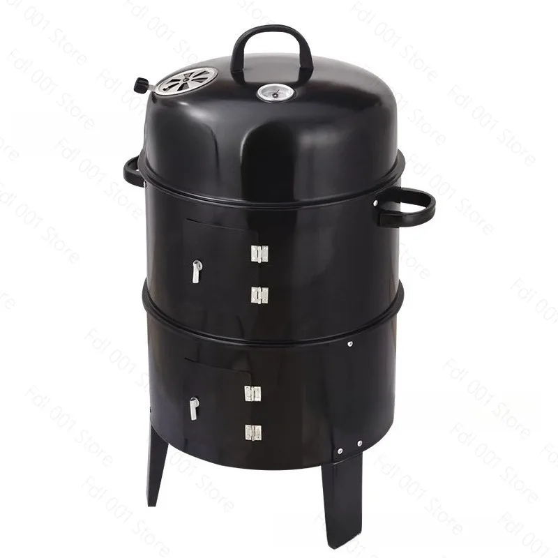 Outdoor Garden 3 in 1 Black Smoker Grill Round Charcoal BBQ Cooker for Backyard