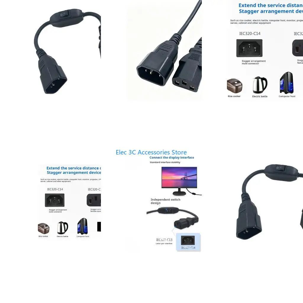 Y51A C13 To C14 Power Extension Cord With On Off Switches Server Cable 10A 250V Coppers Wire