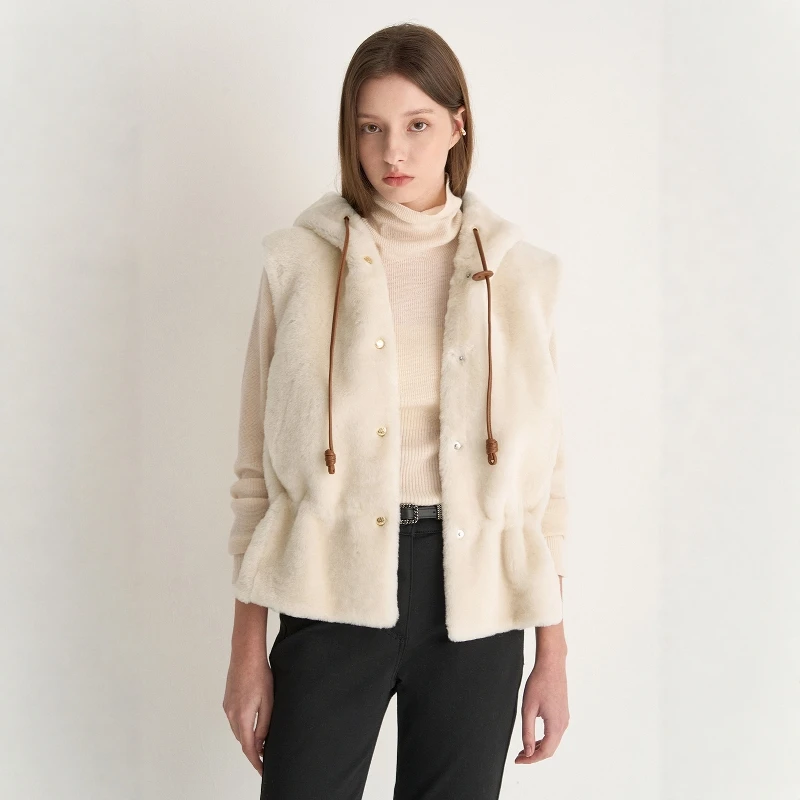 

Ladies' Lamb Velvet Goose down Jaet Svel Splicing Hat Coat Inteated Skin Fur Warm Commute Sle Nylon Fabric