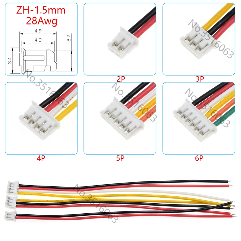 5/10Pcs JST ZH-1.5mm Pitch Male Plug Connector With Wire 100/200/300mm Cable 2/3/4/5/6/7/8/9/10P Pin Jumper Line For Arduino