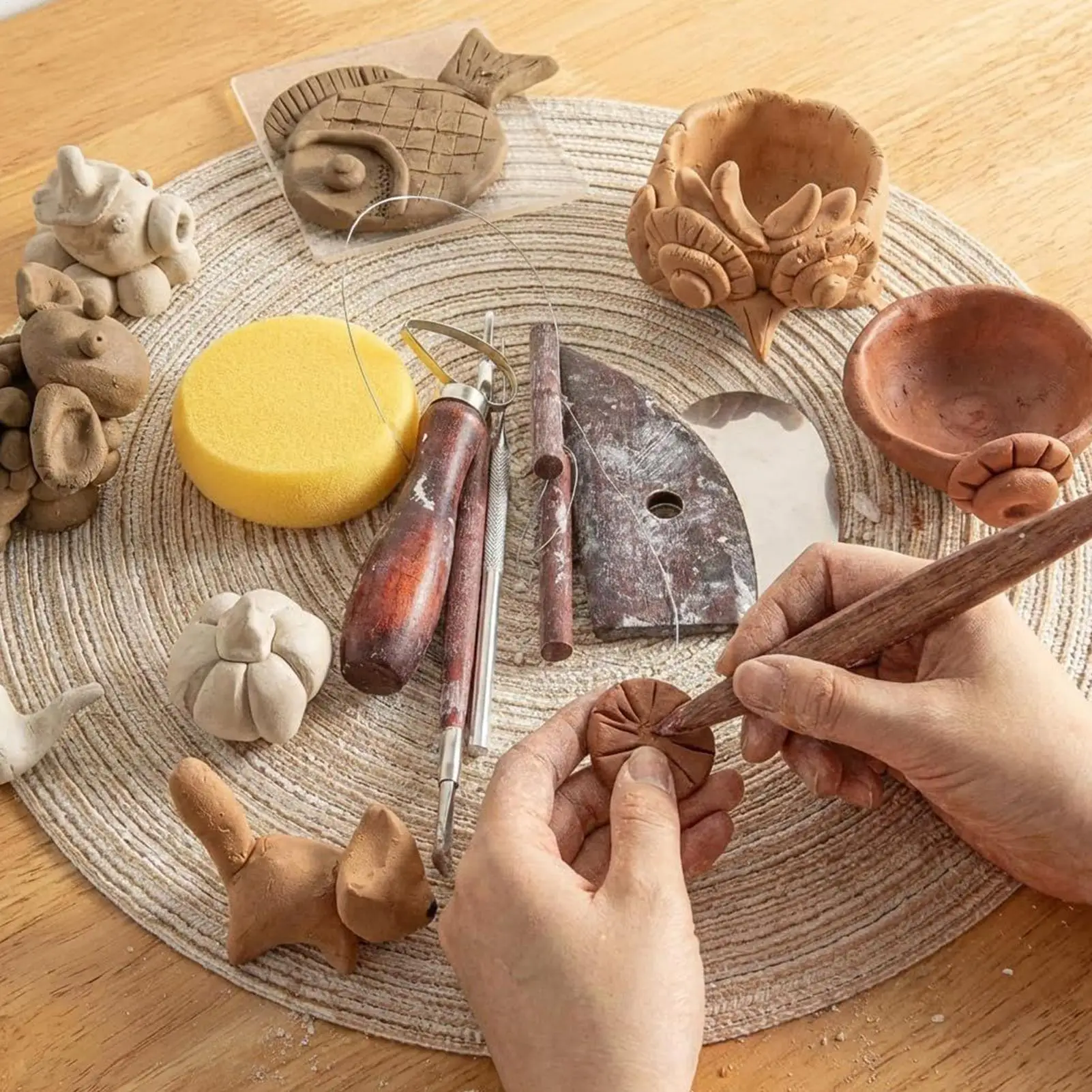 9pcs Red Clay Sculpting Kit Sculpt Smoothing Wax Carving Pottery Ceramic Tools Polymer Shapers Modeling Carved Tool
