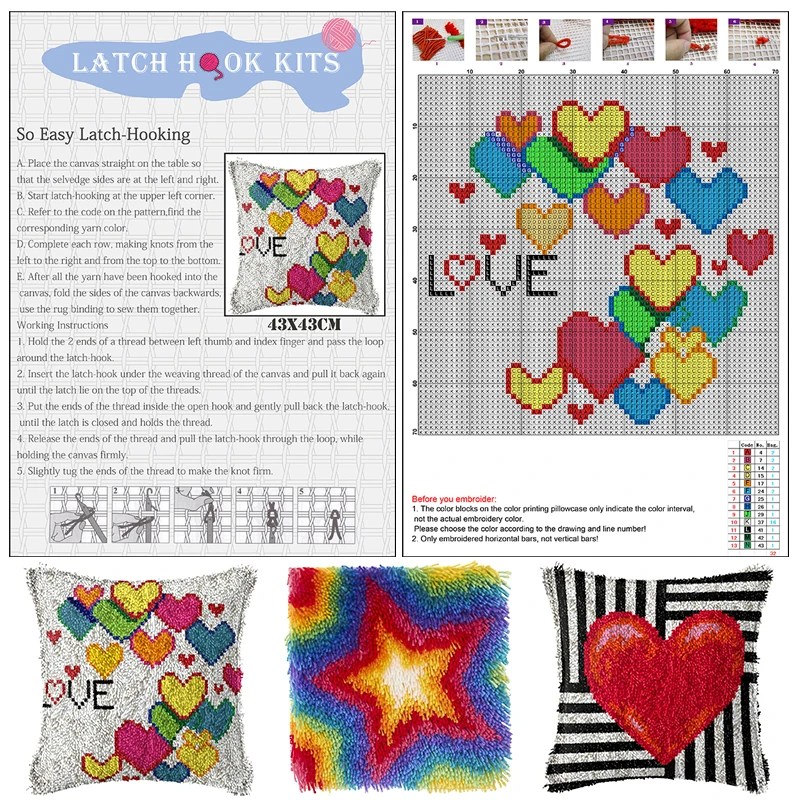 geometry Large latch hook rug kit with Pre-printed Pattern Rainbow Embroidery plastic canva for adult DIY carpet Home decoration