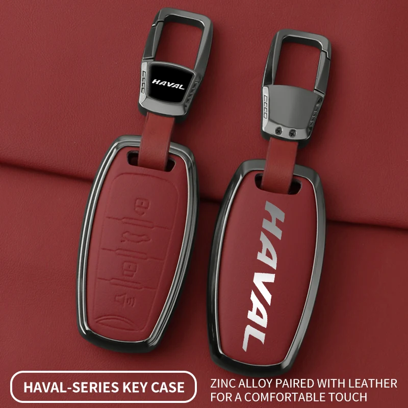 Car Alloy Leather Key Case Cover Shell For Haval Jolion H6 Dargo F7 H9 2015 2021 2022 2023 Protector Keychain Car Accessories