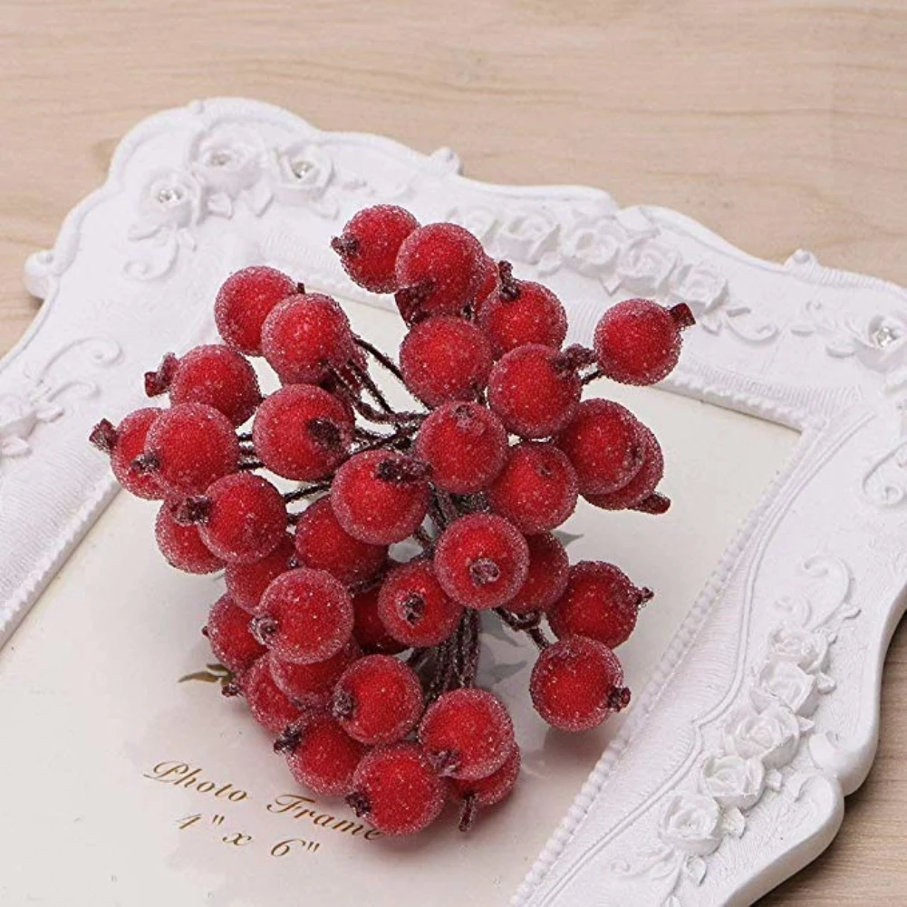 80/20Pcs Artificial Holly Berries Mini Simulation Cherry Berry Frosted Double Head Fake Berries For Home Room Party Decoration