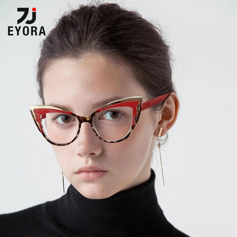 

EYORA Ins Currents Cat Eye TR90 Women Reading Glasses Anti Blue Ray Myopia and Hyperopia Photochromic Prescription Eyewear Lens